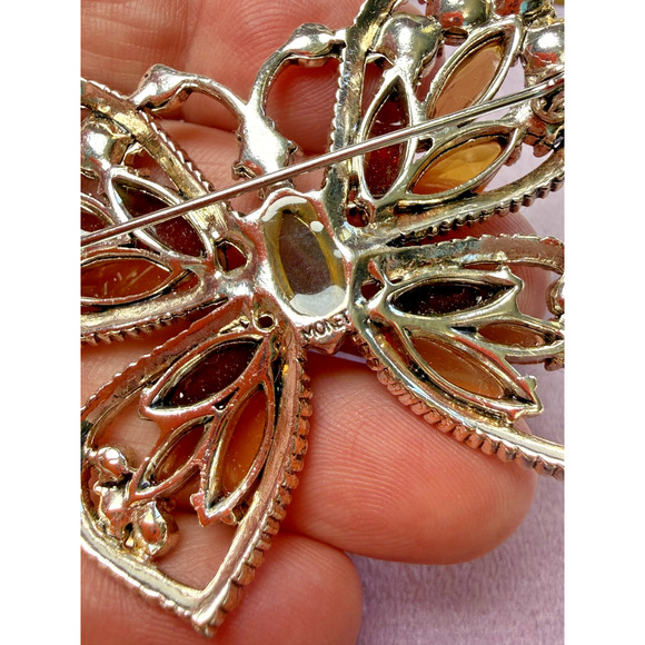 Monet Silver Tone Jewel Tones Purple Pink Amber Rhinestone BUTTERFLY Brooch Pin - Picture 4 of 7